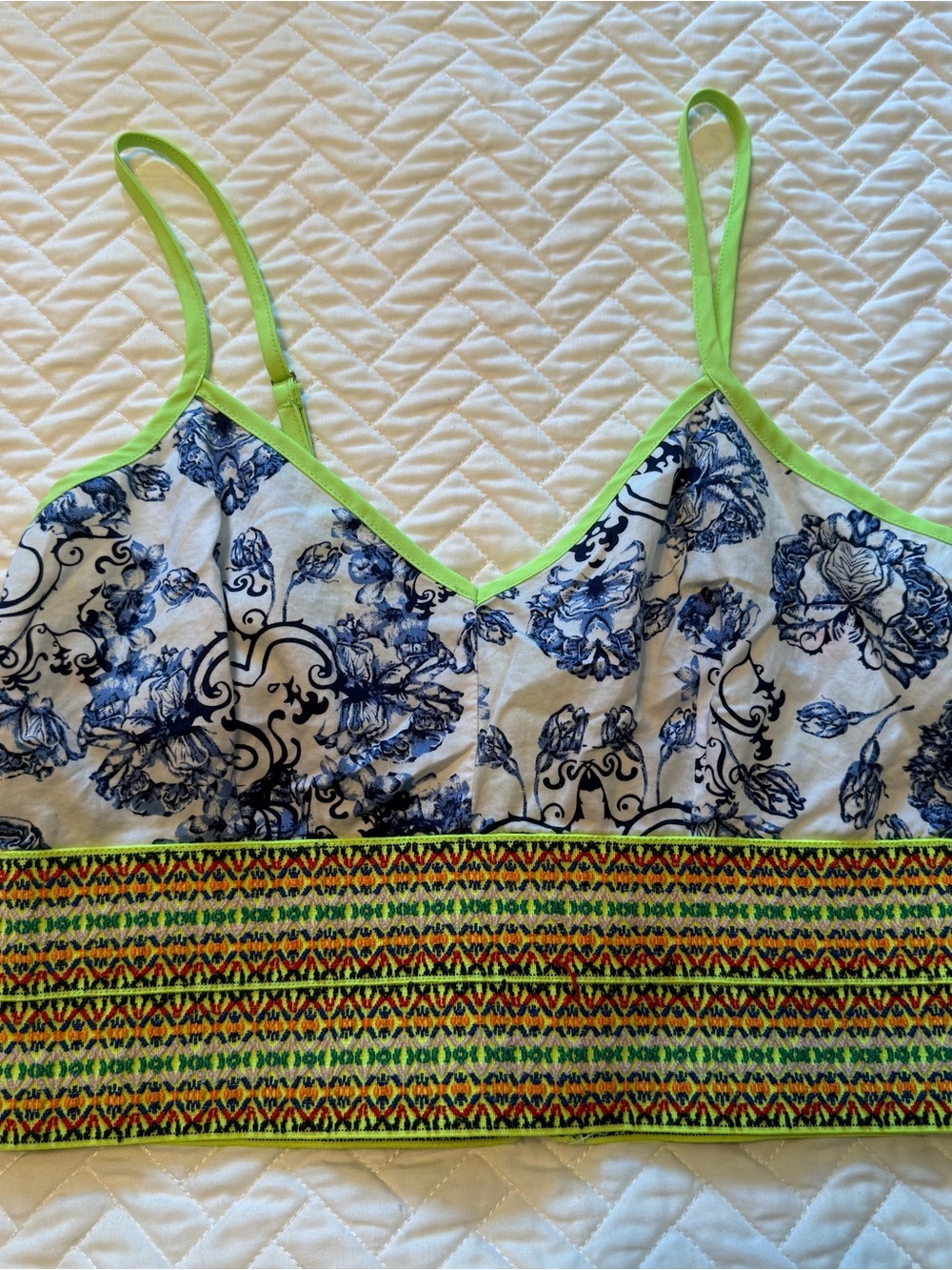 Lulumari Neon Green Trim Multi-Print Crop Top
